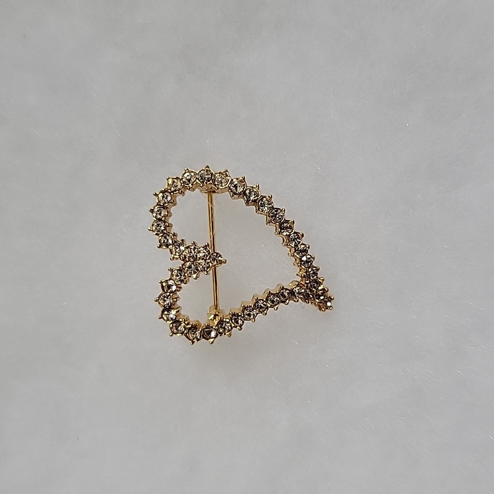 2/$8 VINTAGE SPARKLY CLEAR RHINESTONE HEART SHAPED BROOCH
